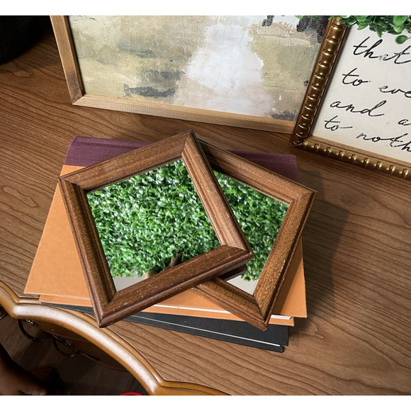Wood Framed Mini Mirrors Set of 2 Vintage Boho Eclectic Wall Decor - Picture 14 of 14
